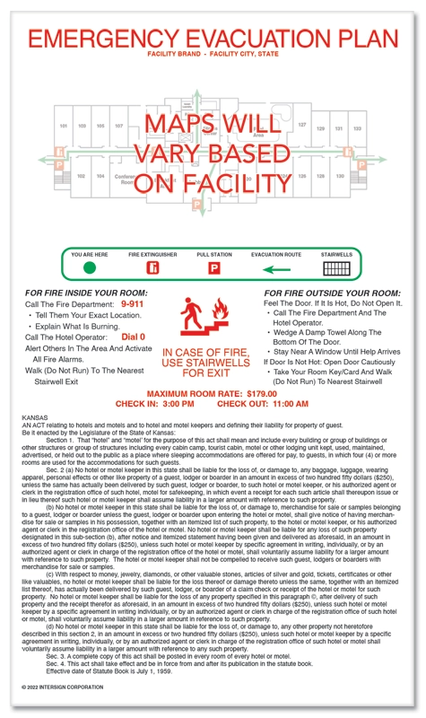 3-Color Guest Room Evacuation Plan (Vertical) - Acrylic