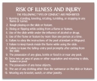 Georgia Water Slide Risk of Illness and Injury Sign