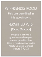 North Carolina Pet-Friendly Room Sign - (Pack of 10)