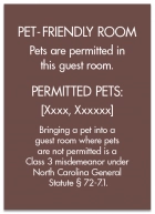 North Carolina Pet-Friendly Room Sign - (Pack of 10)