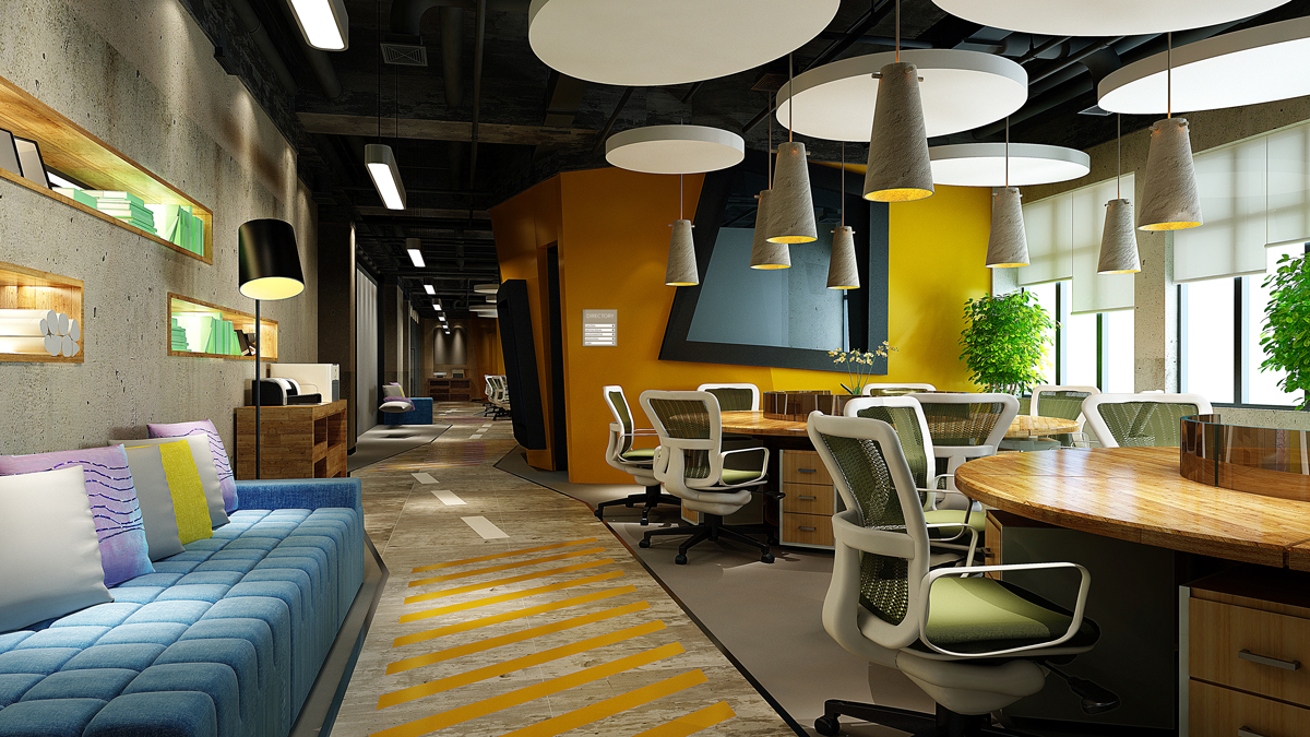 Office design with moder trends and colors
